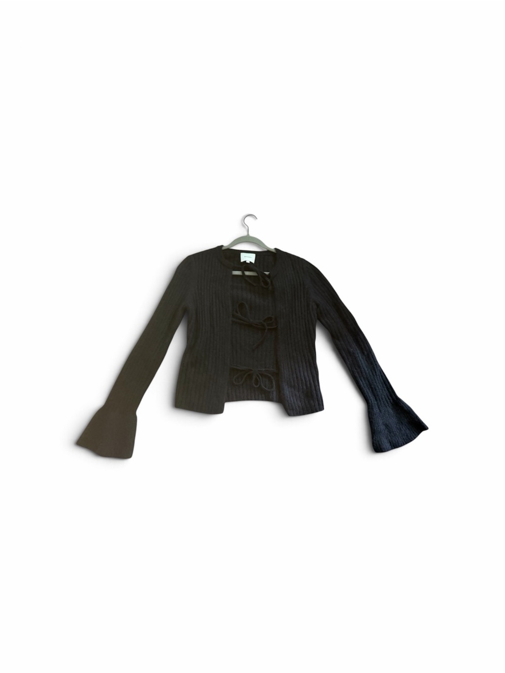Reformation Black Tie-Front Ribbed Knit Sweater Size Medium